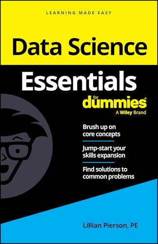 Book cover: "Data Science Essentials For Dummies" with a grey illustrated head.