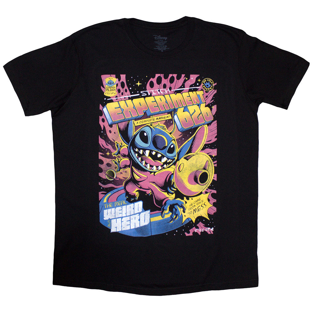 Blue t-shirt featuring cartoon alien Stitch, labeled "Experiment 626".