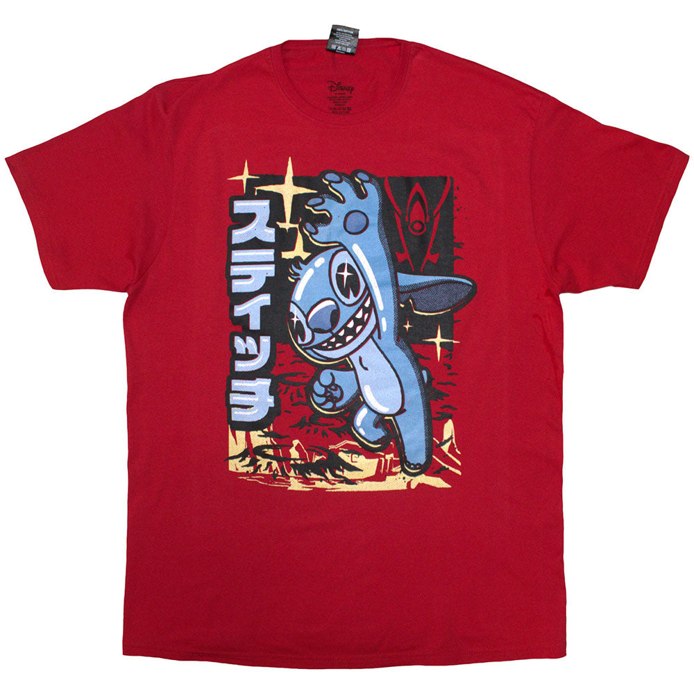 Blue t-shirt featuring a Japanese-style illustration of Disney’s Stitch.