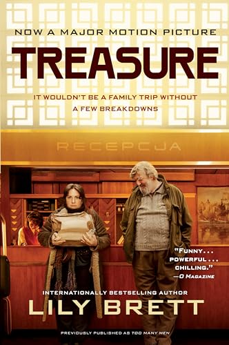 Book cover for "Treasure" featuring two people in front of a hotel reception.
