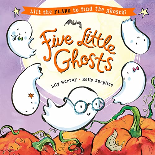 Book cover with five cartoon ghosts and orange pumpkins.