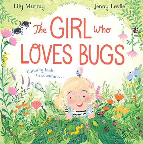 Girl amongst lush greenery and colorful insects, book cover illustration.