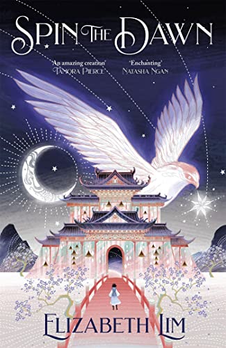Book cover: ornate pink palace, soaring white bird, crescent moon, starry sky.