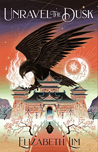 Book cover: Asian-inspired palace, a bird in flight, and a crescent moon.