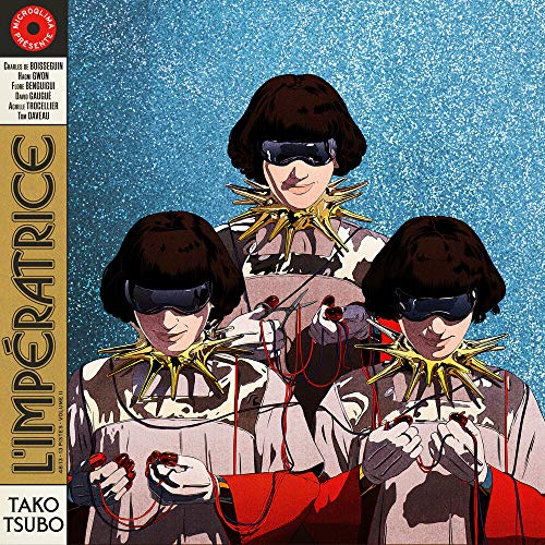 Vinyl album cover featuring three figures with sunglasses and spiky headpieces.