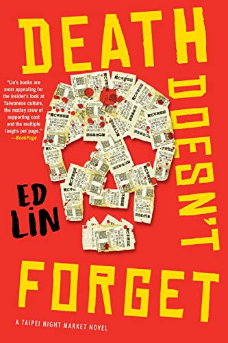 Book cover: skull shape filled with Taiwanese receipts, red background, yellow text.