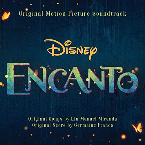 Encanto soundtrack CD cover with Disney logo, colorful title, and butterflies.
