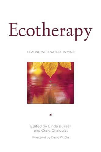 Book cover: “Ecotherapy” with a nature image of water and leaves.