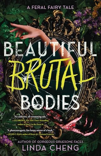 Book cover with cracked mirror, floral background, and a reaching hand.