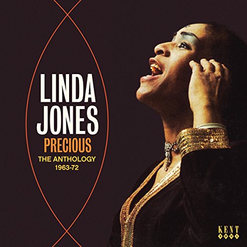 "Linda Jones album cover featuring a woman in a black dress with gold trim."