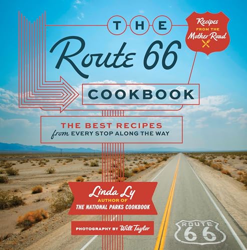 Cookbook cover with "Route 66" title, desert highway, and retro design.