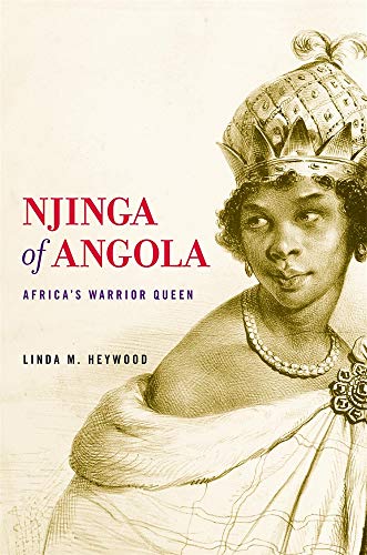 Book cover depicting Njinga of Angola, a regal African queen in crown.