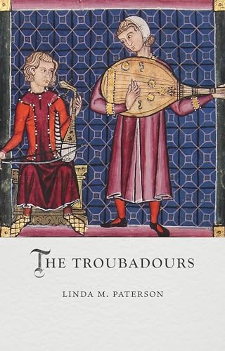 Book cover featuring medieval illustration of two figures playing stringed instruments against blue background.