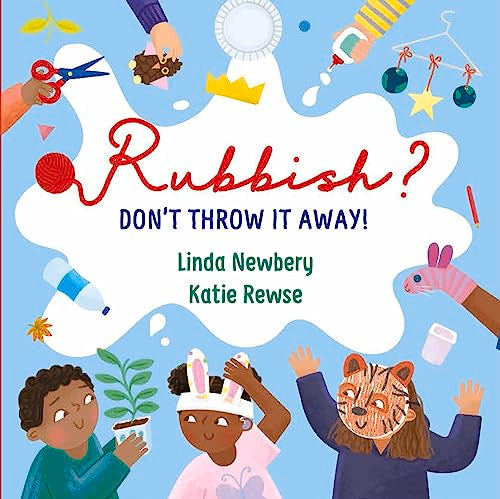Book cover with children crafting from recycled materials.