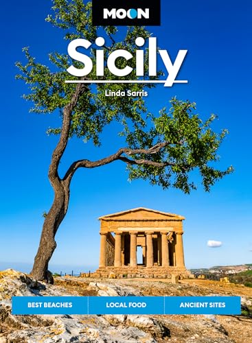Travel guidebook cover featuring an ancient temple in Sicily with a tree.