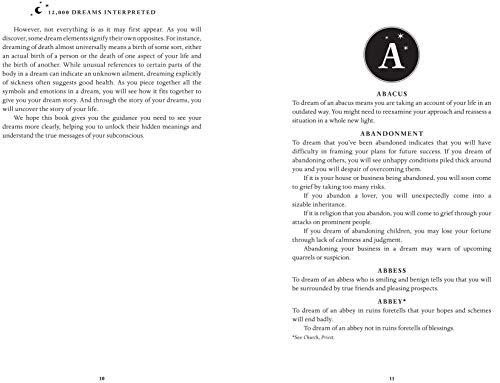 Book page with text about dream interpretation and symbols, featuring an "A".