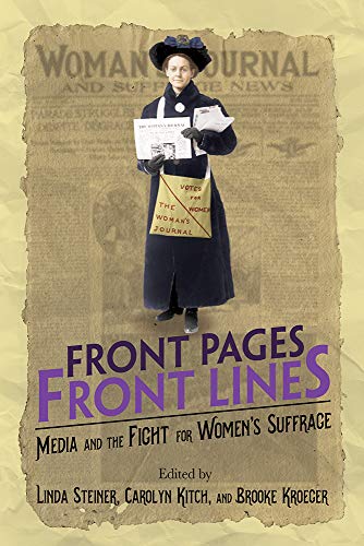 Book cover depicting a woman with a newspaper and suffrage sash.