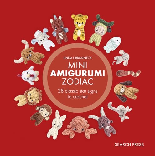 Book cover with title text surrounded by small crocheted amigurumi zodiac animal figures.
