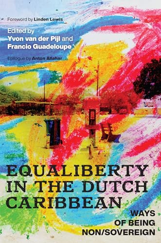 Book cover with colorful abstract paint over a Caribbean coastal scene.