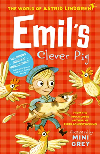 Book cover: boy carrying a pig, surrounded by illustrated chickens.