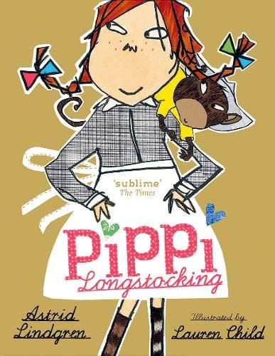 Illustration of Pippi Longstocking with a monkey on her shoulder.