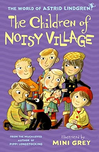 Book cover illustration of six children and a black dog against a purple background.