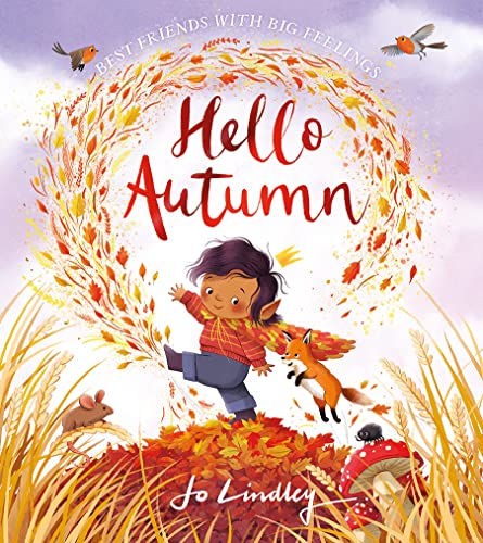 Book cover: child and fox among autumn leaves and woodland creatures.