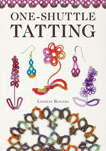 Book cover titled One-Shuttle Tatting by Lindsay Rogers featuring colorful tatting lace craft projects.