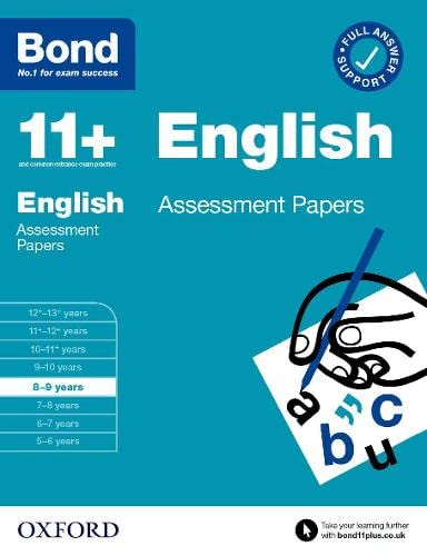 Bond 11+ English Assessment Papers for 8-9 years with a teal cover.