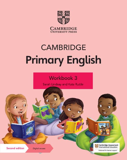 Cambridge Primary English Workbook 3 cover with children reading books.