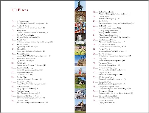 Open guidebook page listing local attractions in Lancaster and Morecambe.