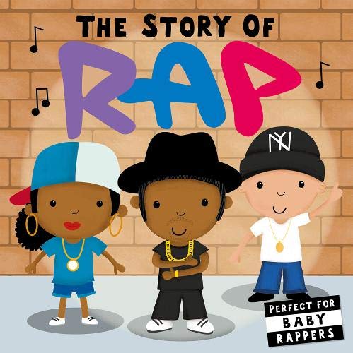 Book cover: "The Story of Rap" with cartoon children and musical notes.
