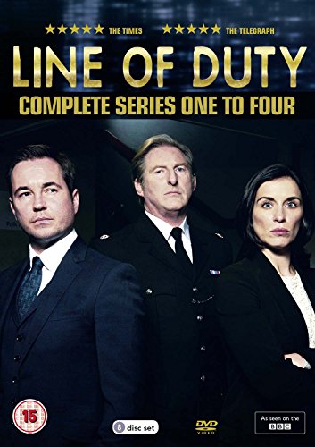 DVD cover for "Line of Duty" series 1-4 featuring three police officers.
