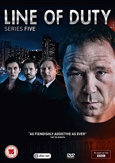 "Line of Duty Series 5 DVD cover featuring a man and three others."