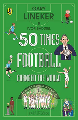 Book cover: "50 Times Football Changed the World" with illustrations of players.