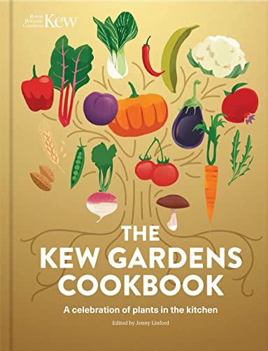 Cookbook cover with illustrated vegetables and the title "The Kew Gardens Cookbook".