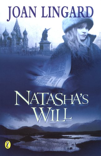"Book cover of 'Natasha's Will' by Joan Lingard, featuring a woman reading in a landscape."