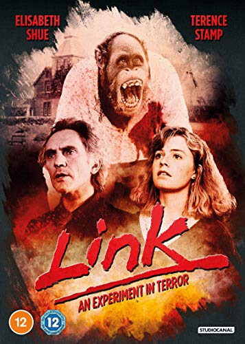 DVD cover for “Link” featuring a gorilla, and two frightened people.