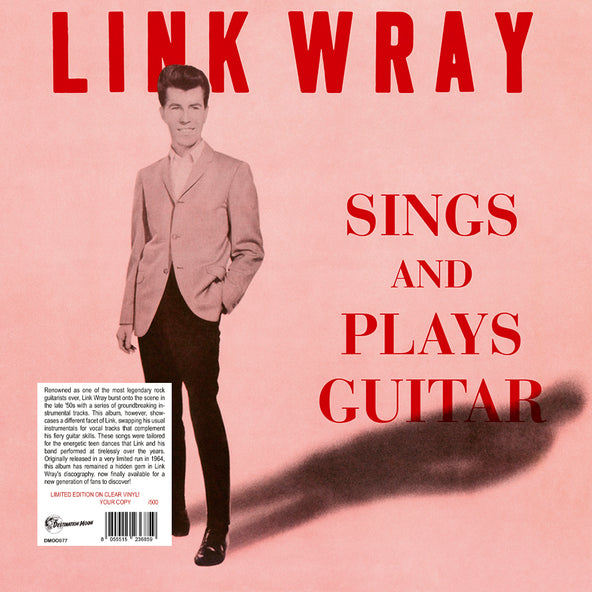 Pink album cover for Link Wray’s “Sings And Plays Guitar” with portrait.