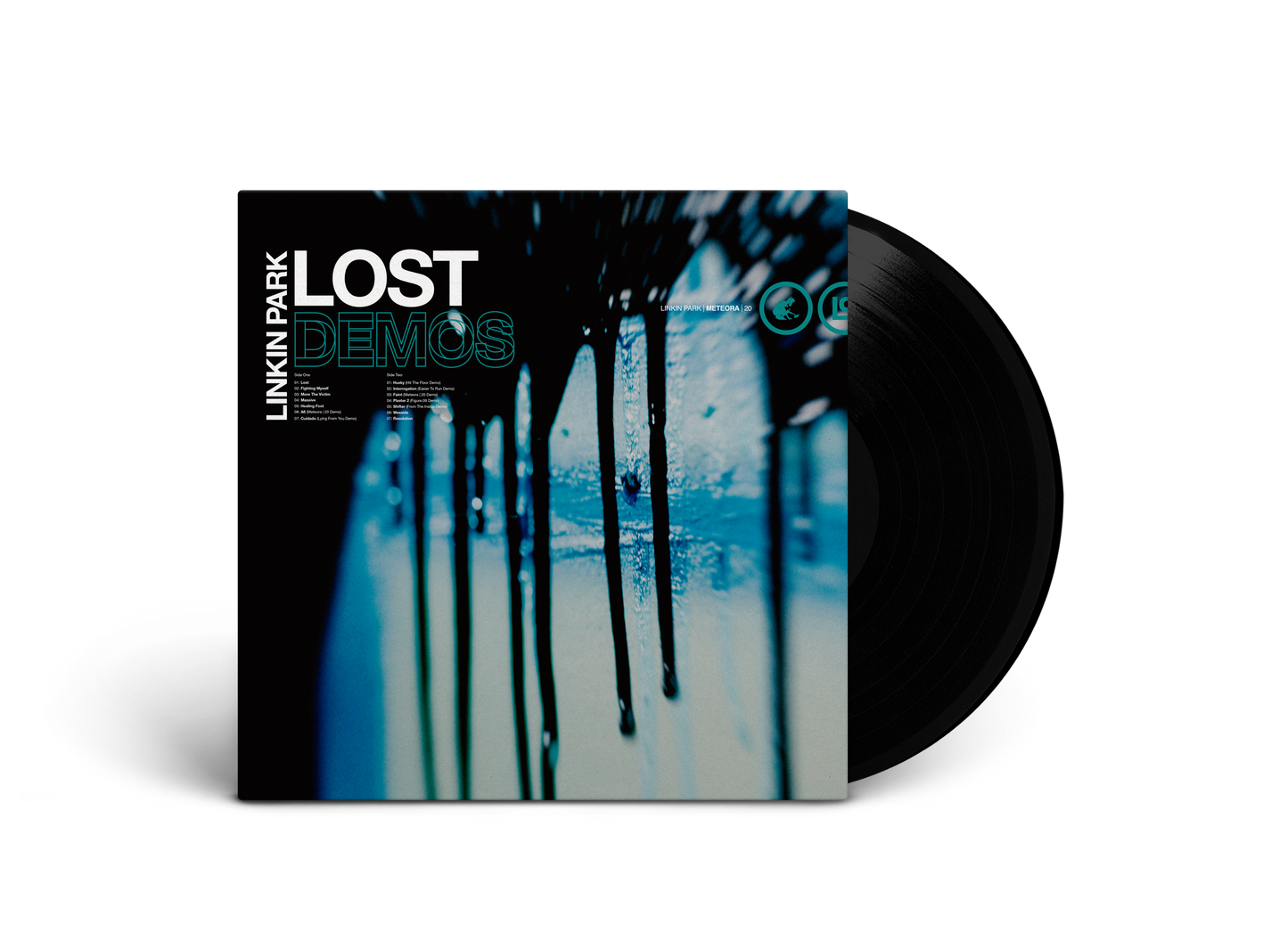 Linkin Park “Lost Demos” vinyl record cover with blue and black abstract art.