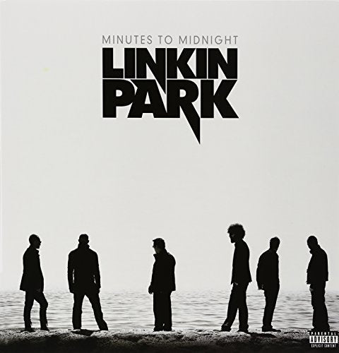 "Linkin Park album cover featuring silhouetted band members standing on a rocky shoreline."