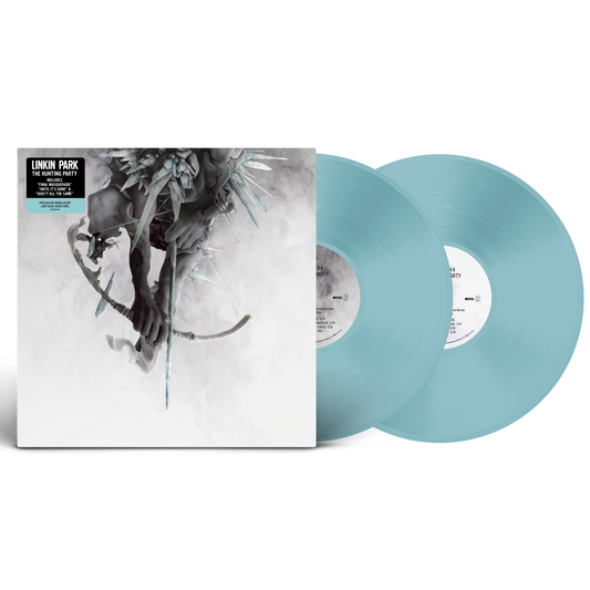 Linkin Park "The Hunting Party" blue vinyl LP record with album cover.