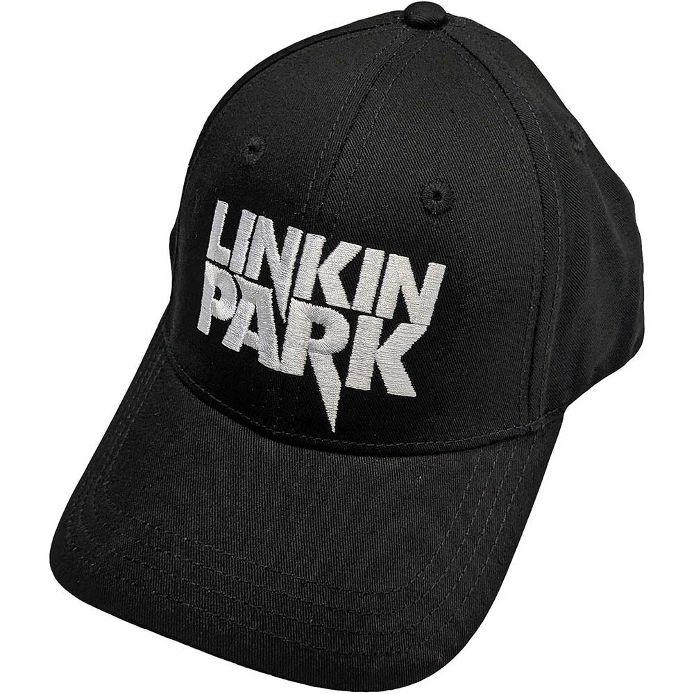 Black baseball cap featuring a white Linkin Park logo on the front.