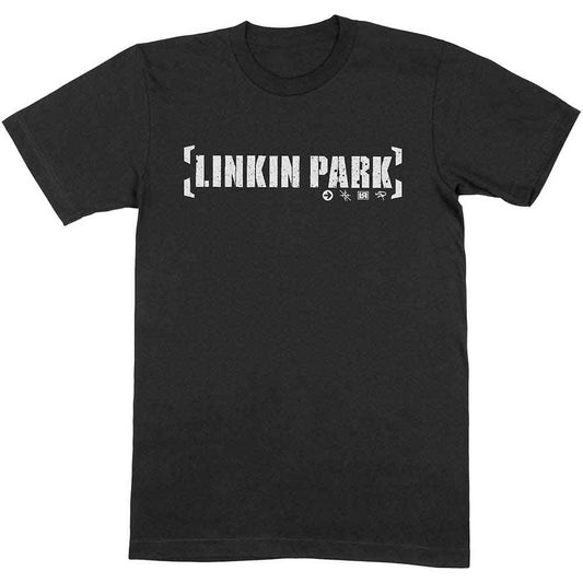 White t-shirt with black Linkin Park bracket logo centered on the chest.