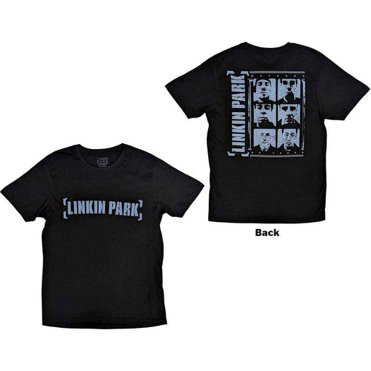 Large black t-shirt with back print of Linkin Park Meteora album portraits.