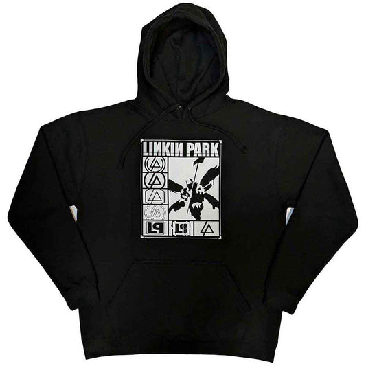 Black unisex pullover hoodie featuring a rectangular Linkin Park logo graphic on the chest.