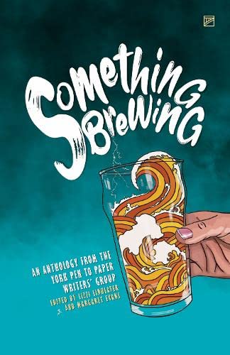 Book cover: "Something Brewing" with illustrated beer glass and hand.