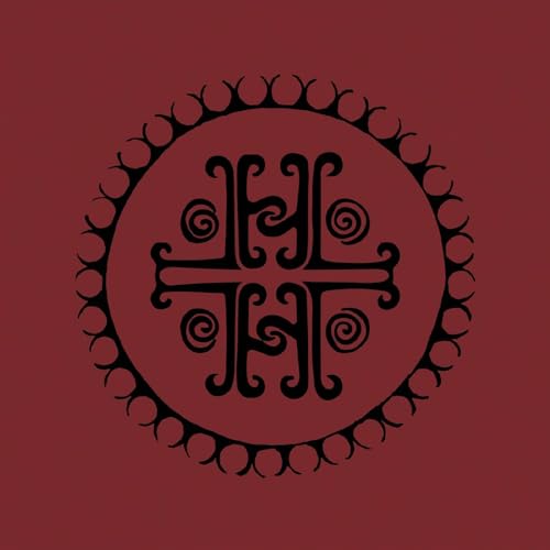 Dark red CD cover with a black ornate circular design and initials.