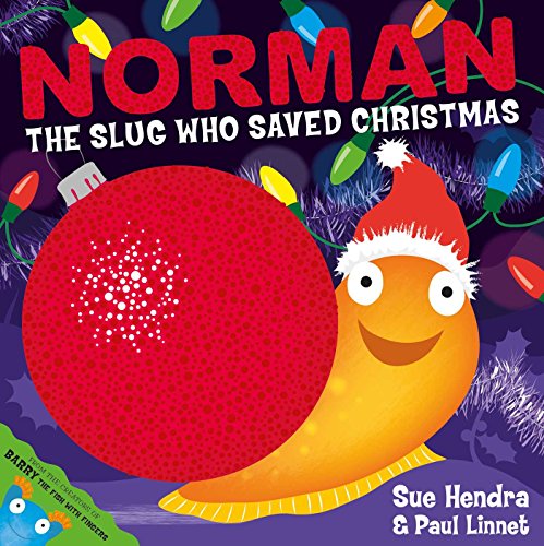 Red slug Norman with Christmas lights, book cover illustration.