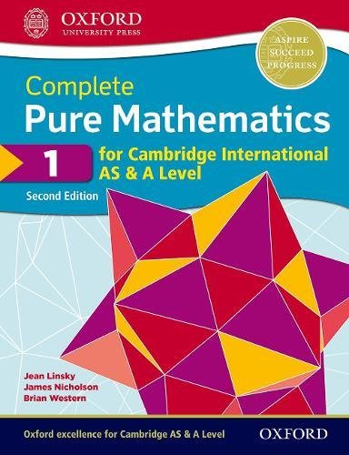 Textbook cover: “Complete Pure Mathematics 1” with abstract geometric design.